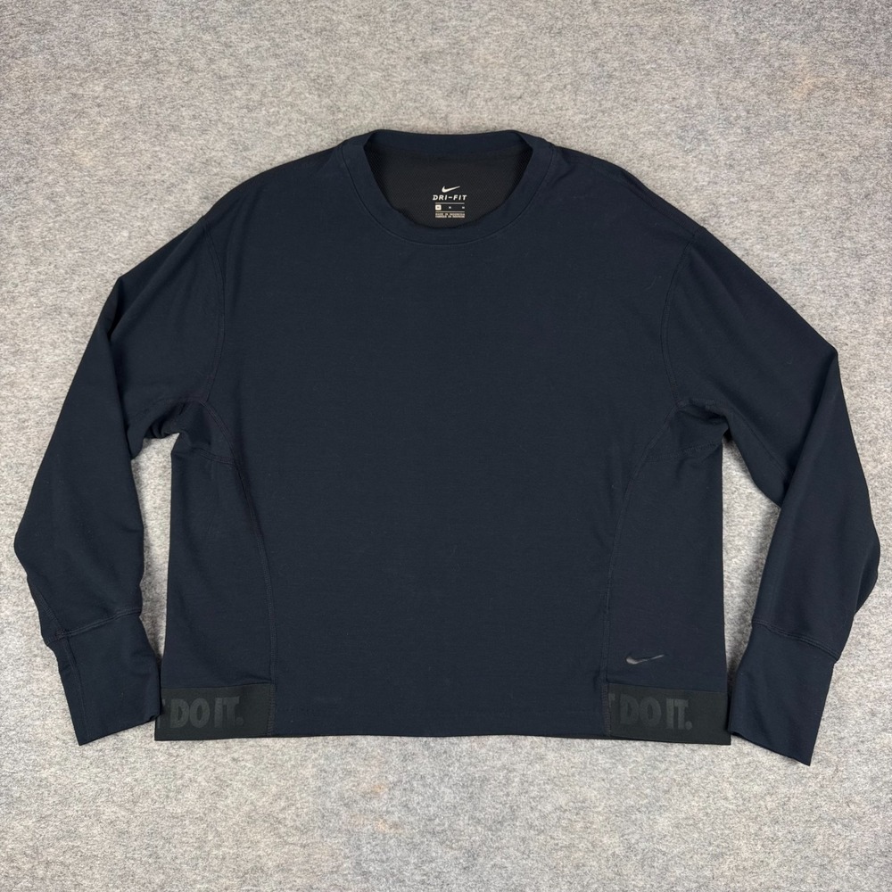 Nike Dri Fit Boxy Cropped Shirt Long Sleeve Black Womens Medium M